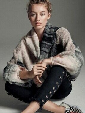 Free People Cloud Kicker Alpaca Sweater in Grey Combo Size M/L
